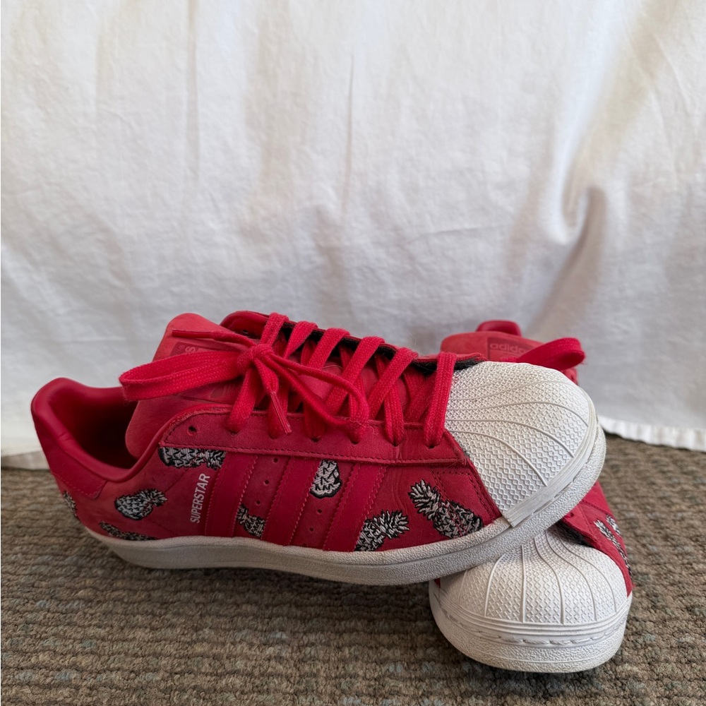 Adidas x The Farm Company Red Superstar Sneakers with Pineapple Design - Picture 4 of 10